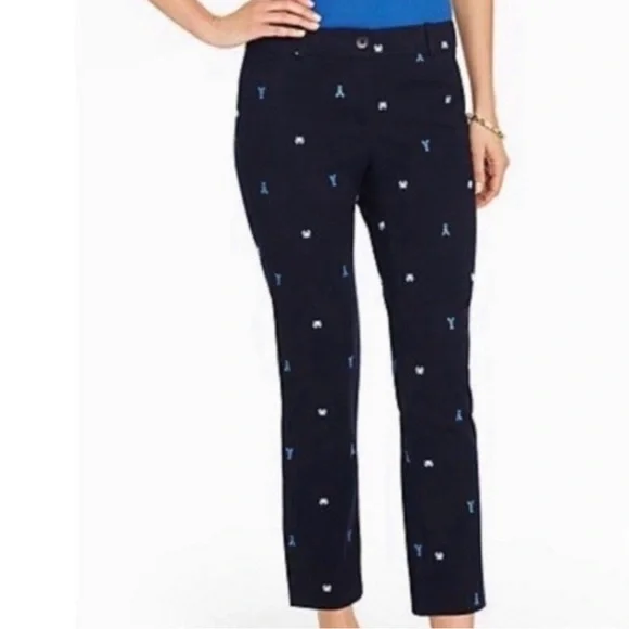 TALBOTS Petite The Perfect Crop Curvy Pants Capri Embroidered Crab Lobster Blue - Picture 8 of 8
